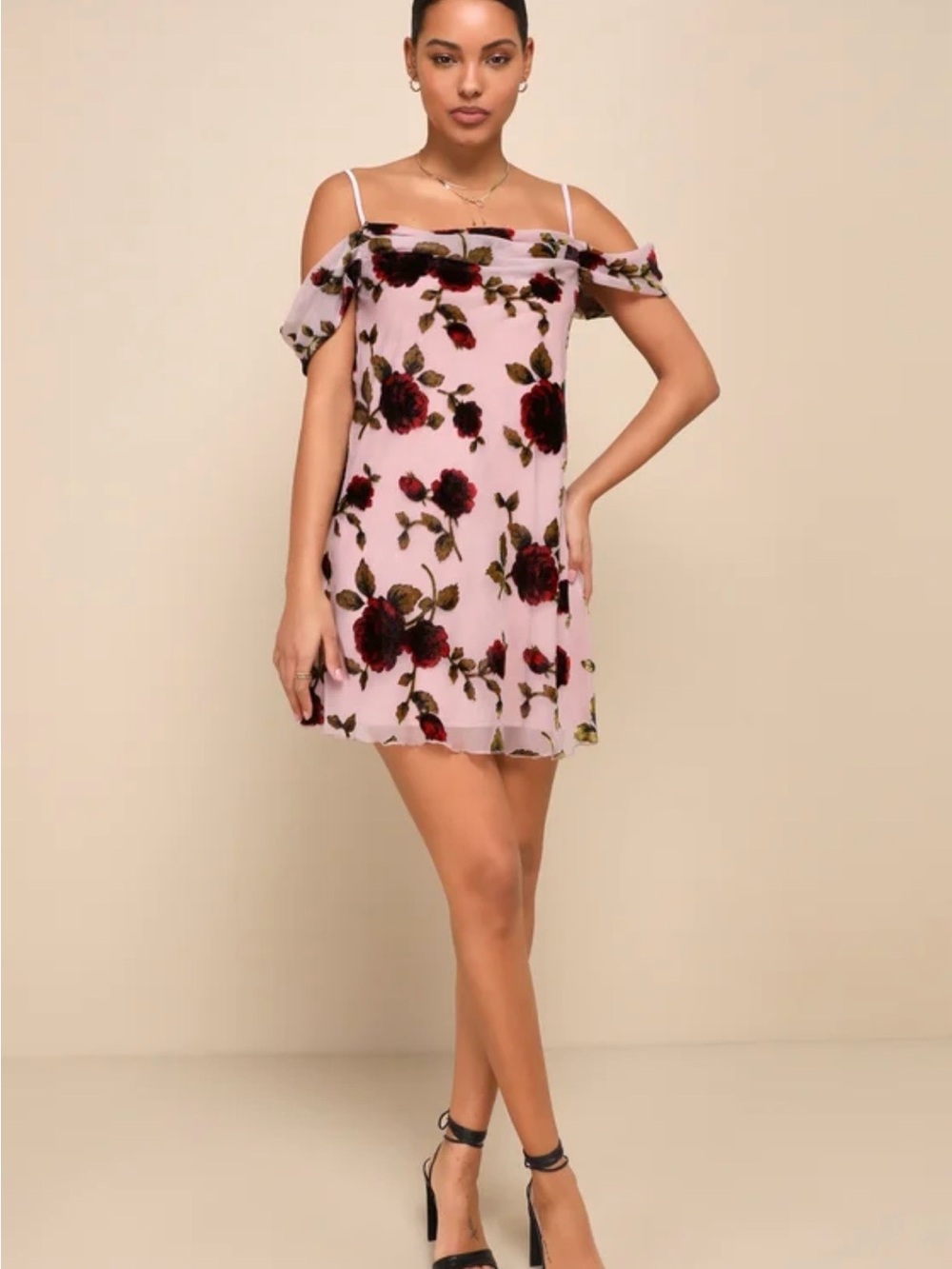 NWT Lulus Lovely Muse Blush Pink Burnout Velvet Floral Mini Slip Dress Small